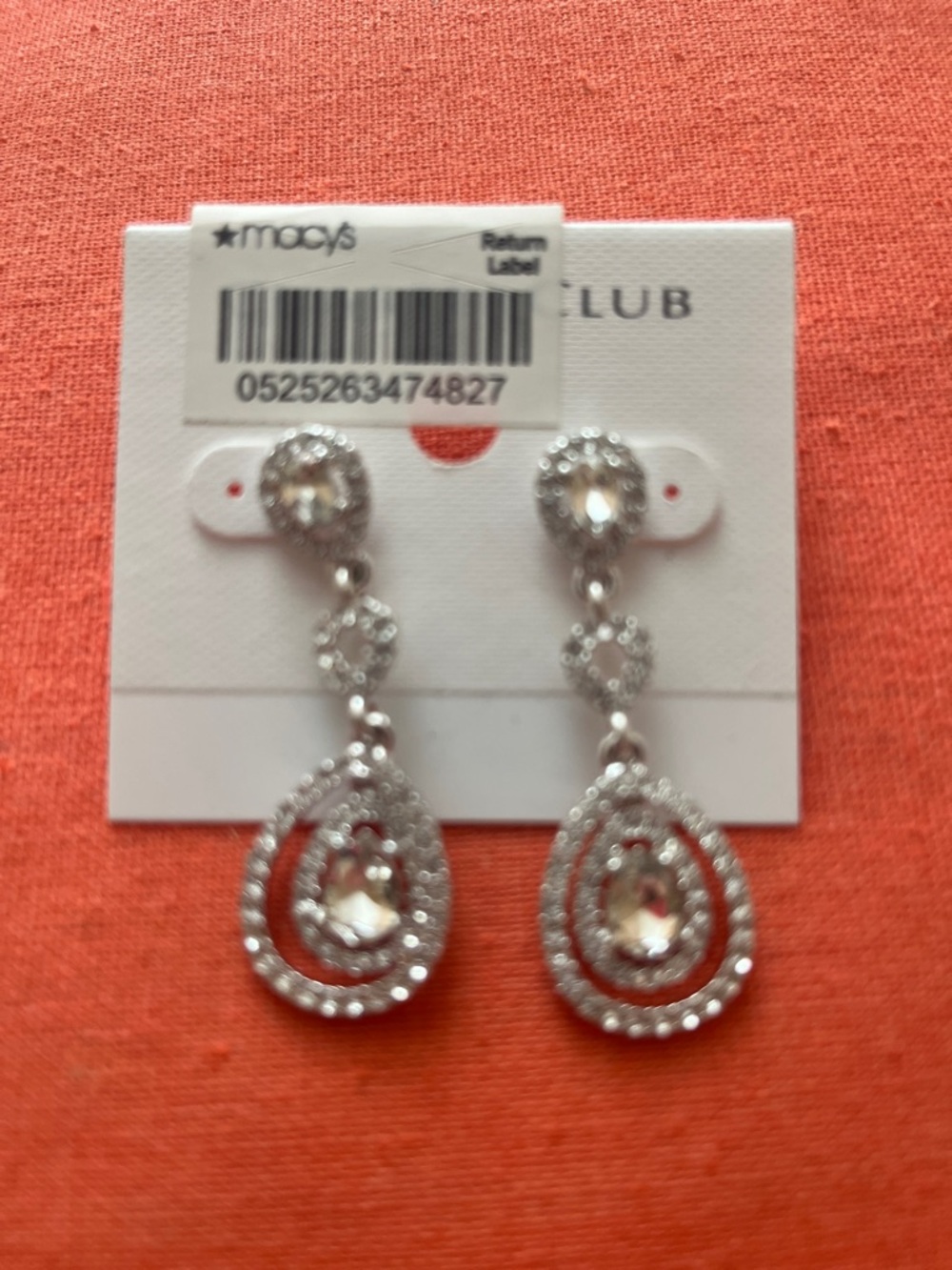 Macy's Silver Clear Crystal Teardrop Dangle Earrings